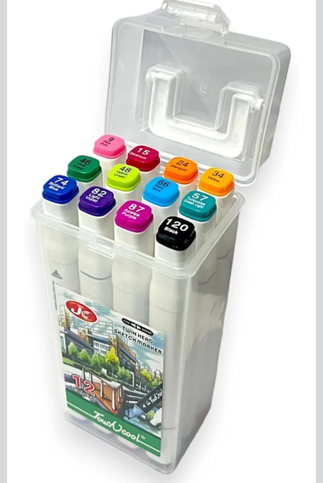 Dual Tip White Art Markers with Sturdy Carrying Case Chisel and Fine Tip Marker Pens for Painting Sketching Drawing Coloring (Set of 12 Piece)