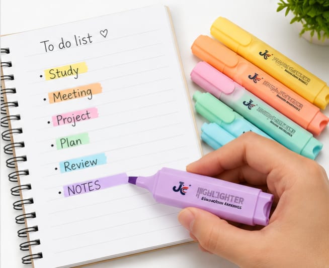 JG Pastel Highlighter Set – 6 Assorted Colors | Bright Markings for Study, Office & Notes.