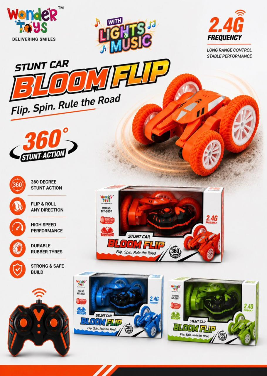 2.4G Remote Control Stunt Car for Kids, 360° Flip & Spin RC Toy Car with Lights and Music, High-Speed All-Terrain Rolling Car with Durable Rubber Tires, Indoor & Outdoor Toy for Boys and Girls