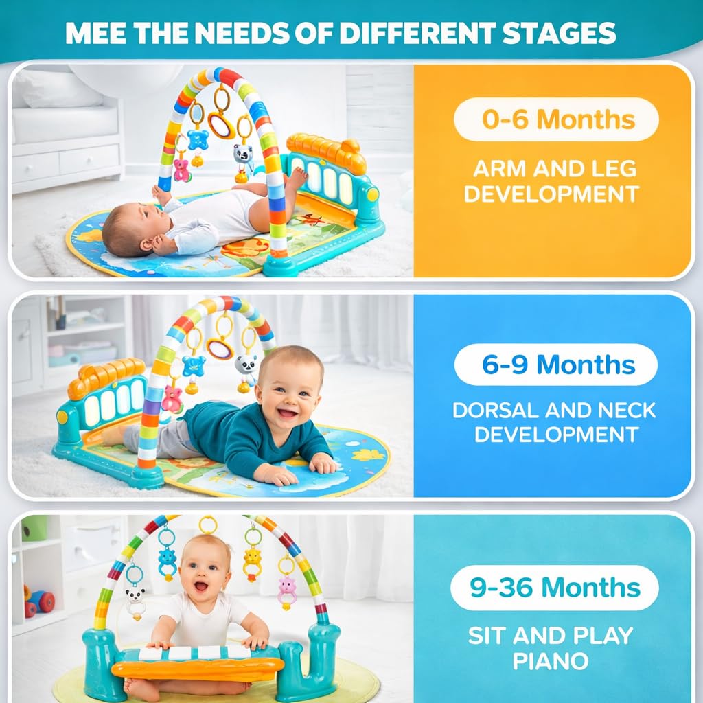 Baby Play Gym & Activity Mat with Hanging Toys, Colorful Musical Arch, Soft Crawling Mat & Interactive Infant Activity Center for Newborns and Babies