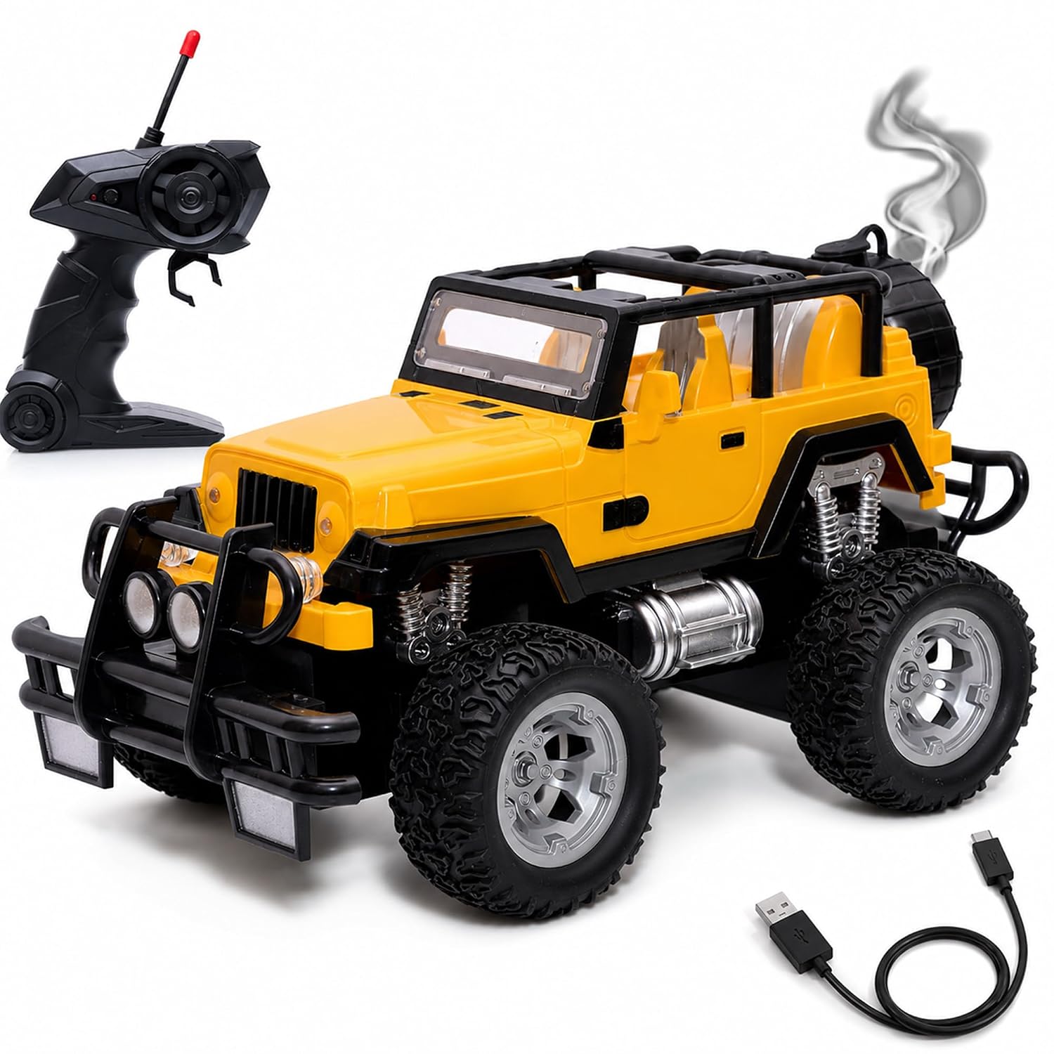 Remote Control Off-Road Jeep Toy for Kids | 2.4GHz Rechargeable RC Rock Crawler Car with App Control, LED Lights, Smoke Effect & 150 Feet Range
