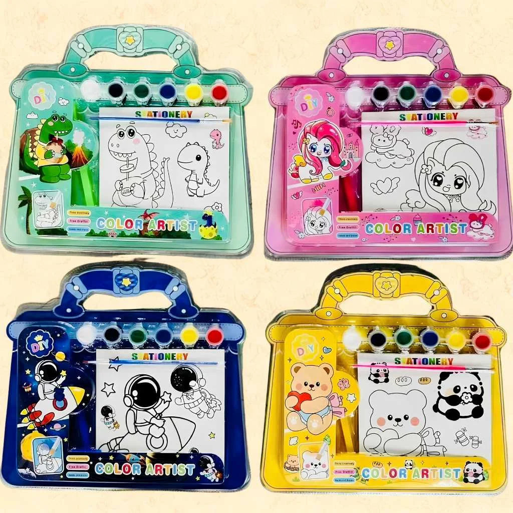 Kids DIY Coloring & Art Kit with Drawing Book, 6 Color Pens & Stationery Set, Portable Carry Case for Drawing, Coloring, Craft & Creative Activities