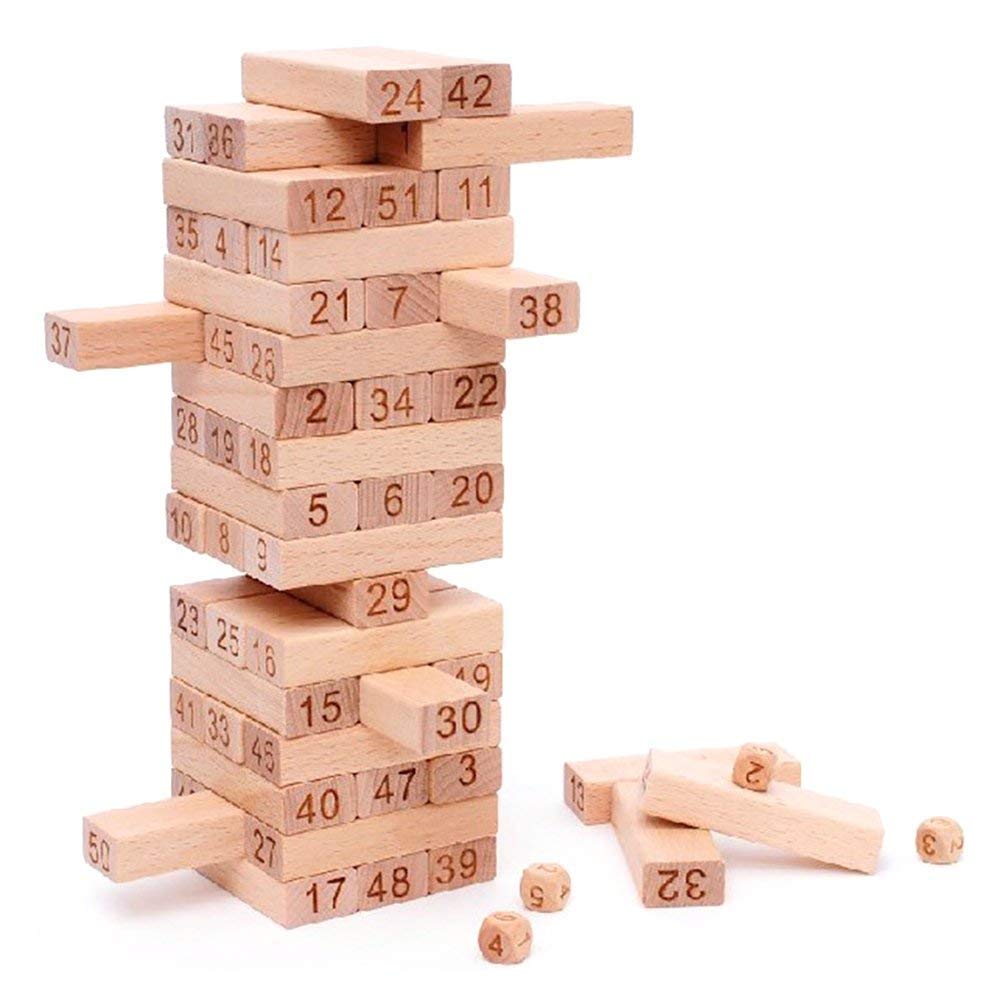 Zinga Wooden Stacking Blocks Tower Game | 48-Piece Wooden Balance & Stacking Game for Kids & Family | Classic Building Blocks Toy for Fun, Coordination & Skill Development
