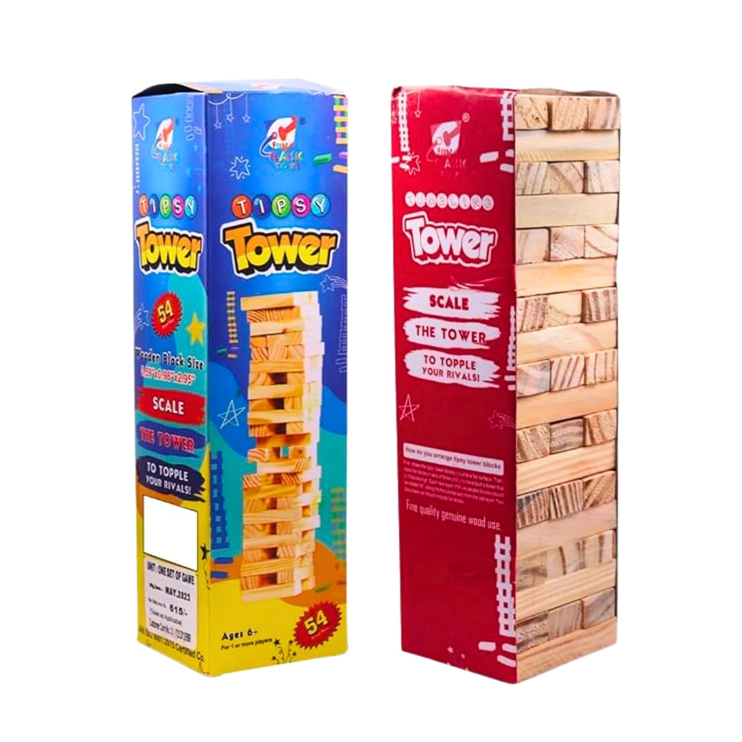 54-Piece Wooden Tippy Tower Stacking Game | Jenga-Style Balance Board Game for Kids & Adults