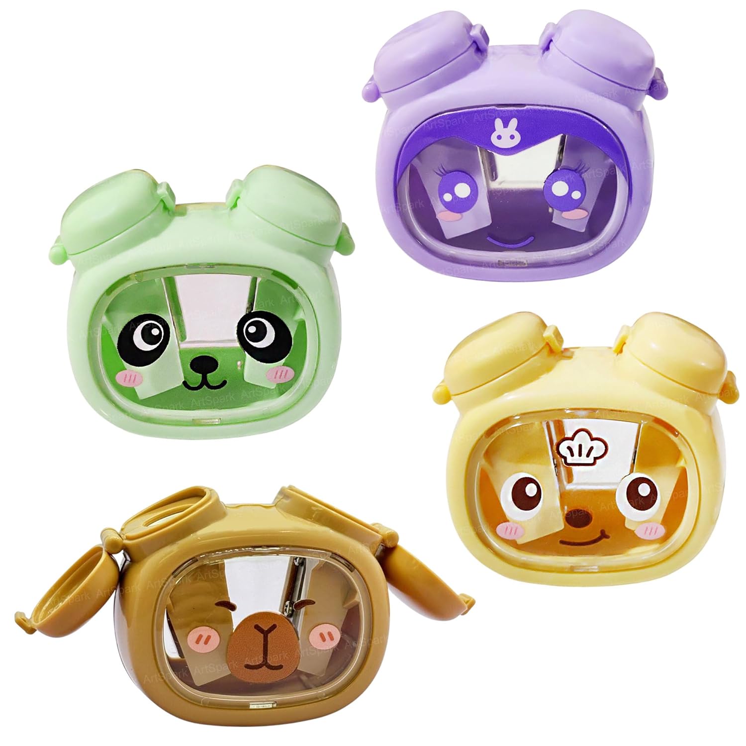 Cute Animal Pencil Sharpener for Kids | Cartoon Bear & Animal Pencil Sharpener with Shavings Container | Manual Sharpener for School, Home & Office