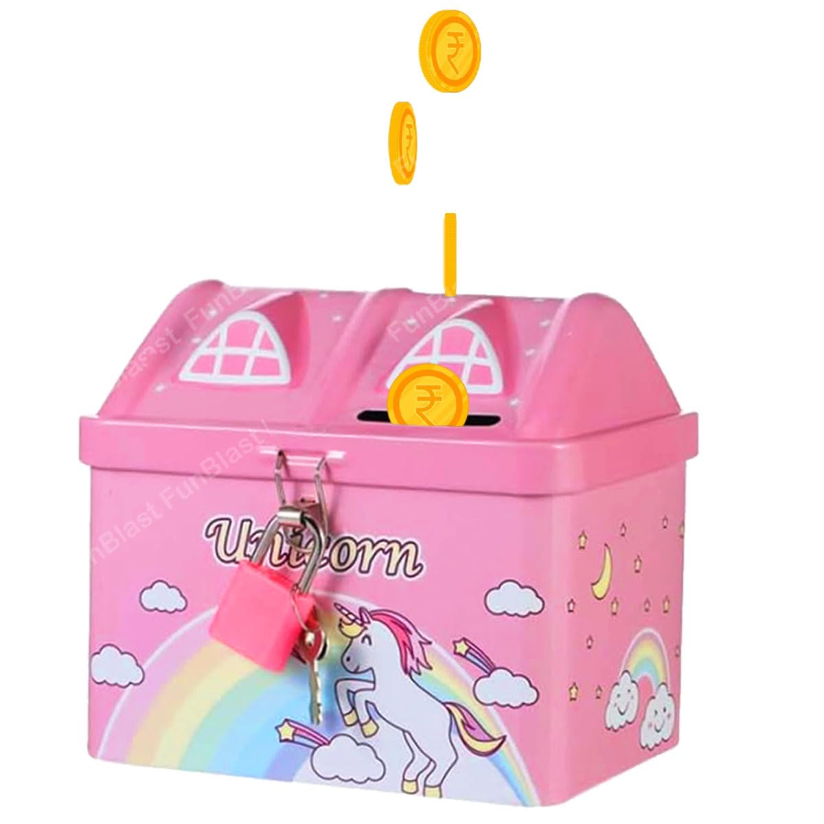 Unicorn Money Bank for Kids | Cute Plastic Coin Savings Box with Coin Slot & Lock
