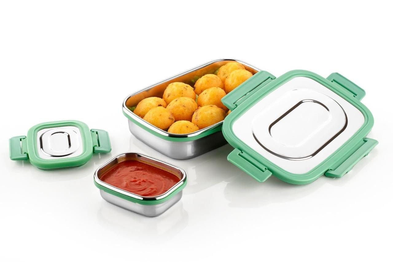 Stainless Steel Lunch Box Set with Airtight Locking Lid | Food Storage Containers for Home & Office