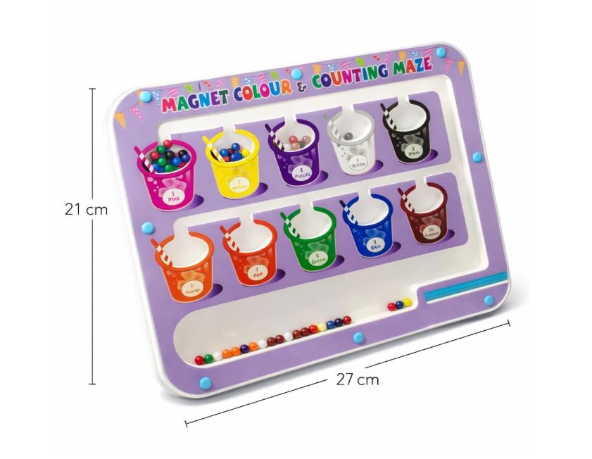 Magnetic Colour & Counting Maze Educational Toy for Kids, Montessori Learning Board with Bead Sorting, Colour identify & Fine Motor Skills Activity