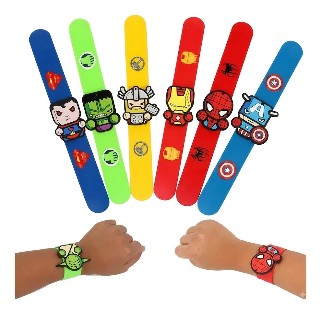 Superhero Slap Bracelet for Kids, Colorful Snap Wrist Band Toy, Fun Party Gift