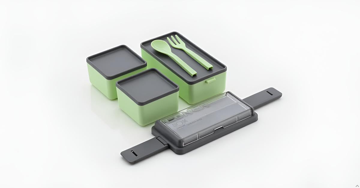 3 Compartment Bento Lunch Box with Spoon & Fork, Portable Food Storage Container for School, Office & Travel