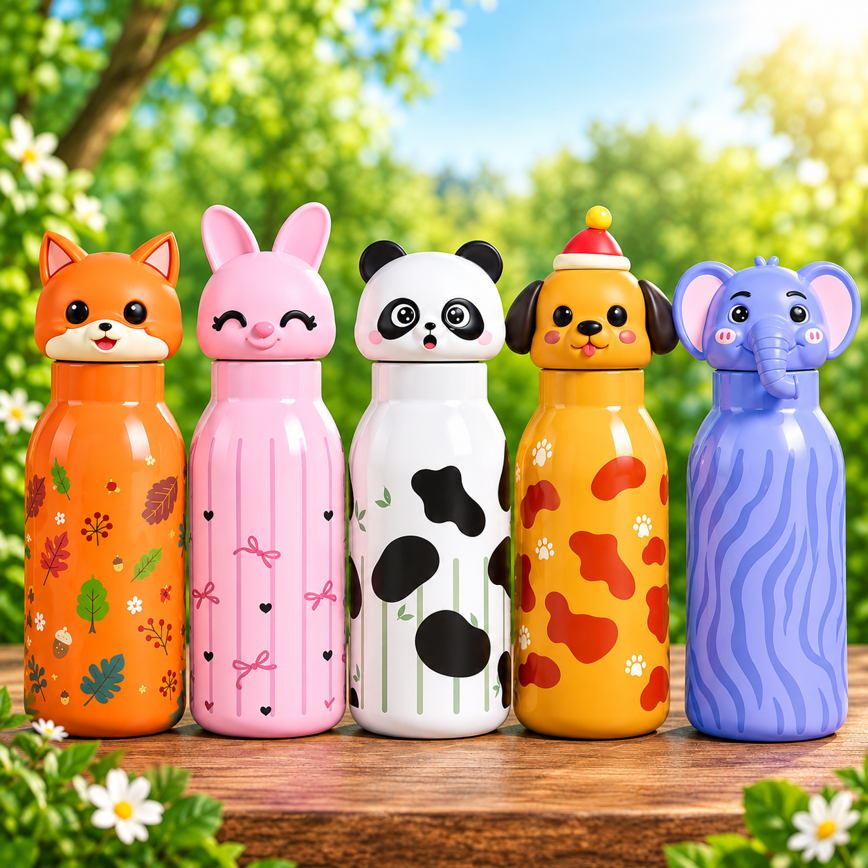 Cute Animal Kids Water Bottle | Cartoon Character Drinking Bottle with Fun 3D Animal Design | Reusable Plastic Water Bottle for School, Travel & Outdoor Use
