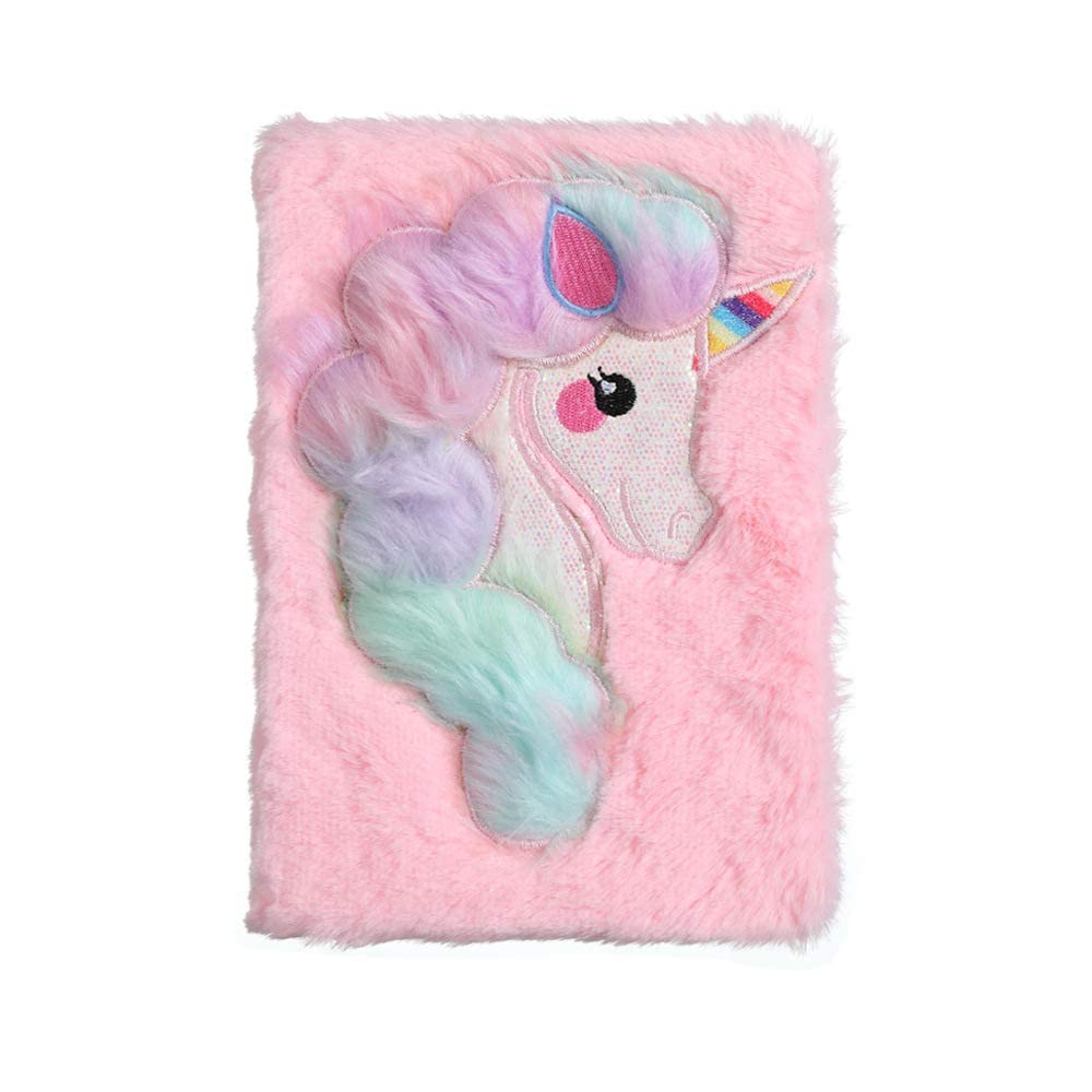 Cute Unicorn Furry Diary Notebook | Plush Cover Journal for Kids & Girls | Soft Fluffy Writing Diary for Notes, Drawing, School & Daily Journaling