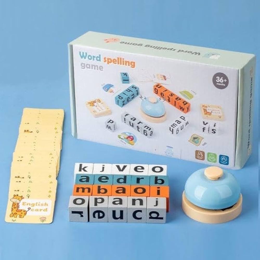 MadioKidz Word Spelling Game for Kids, Educational Learning Toy with Letter Spelling Cubes & Picture Word Cards, English Vocabulary & Word Building Game, 36+ Months